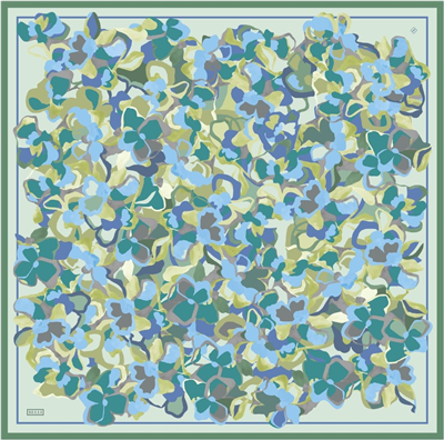 Yeşil Çiçek Desen %100 Twill İpek Eşarp 4312-82