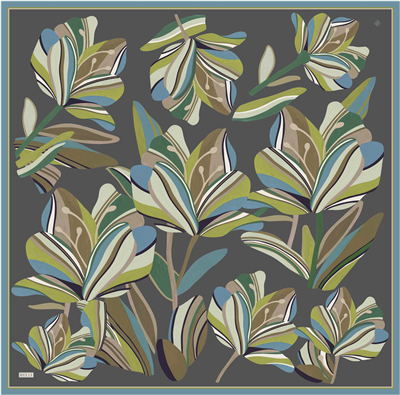 Yeşil Çiçek Deseni %100 Twill İpek Eşarp 4410-31