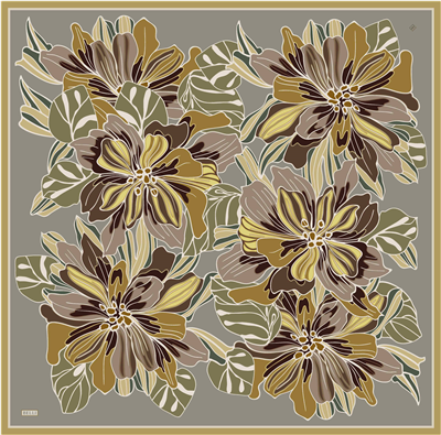 Yeşil Çiçek Deseni %100 Twill İpek Eşarp 4413-36