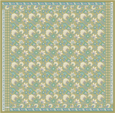 Yeşil Etnik Desen %100 Twill İpek Eşarp 4314-83