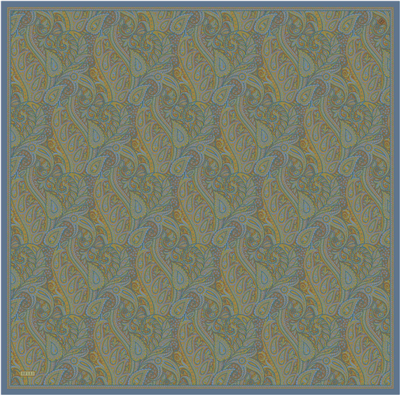 Yeşil Etnik Desen %100 Twill İpek Eşarp 4404-04