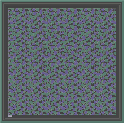 Yeşil Etnik Desen %100 Twill İpek Eşarp 4422-83