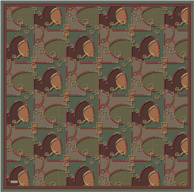 Yeşil Geometrik Desen %100 Twill İpek Eşarp 4400-82