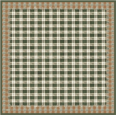 Yeşil Geometrik Desen %100 Twill İpek Eşarp 4421-51