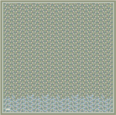 Yeşil Geometrik Desen %100 Twill İpek Eşarp 4403-82