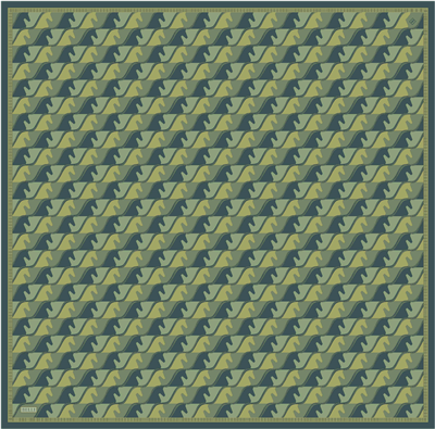 Yeşil Geometrik Desen %100 Twill İpek Eşarp 4406-56