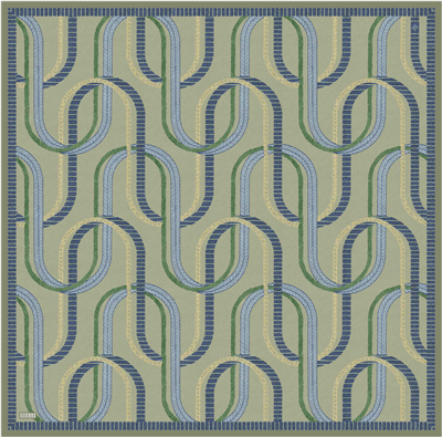 Yeşil Geometrik Desen %100 Twill İpek Eşarp 4424-81