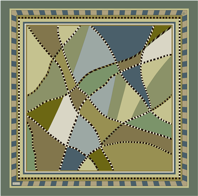 Yeşil Geometrik Desen %100 Twill İpek Eşarp 4419-80