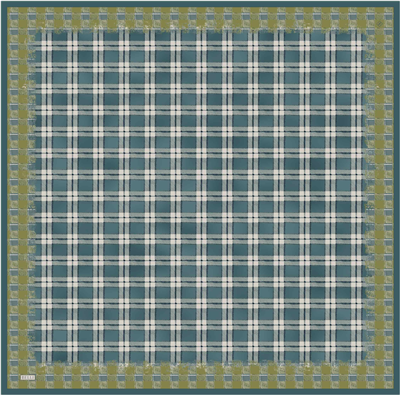 Yeşil Geometrik Desen %100 Twill İpek Eşarp 4421-80