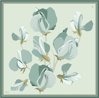 Yeşil Mint Çiçek Desen %100 Twill İpek Eşarp 4303-03