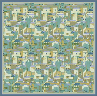 Yeşil Obje Desen %100 Twill İpek Eşarp 4307-03