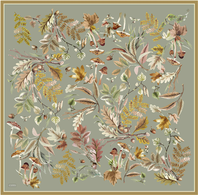 Yeşil Soyut Desen %100 Twill İpek Eşarp 4412-02
