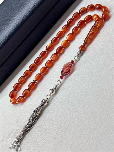 Özel Tasarım Simli Sıkma Kehribarı Tesbih