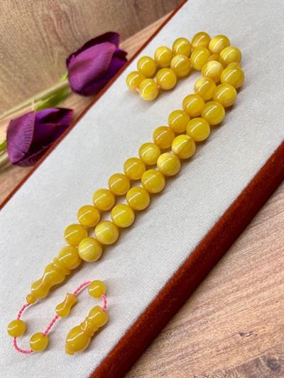 Yoğun Hareli Usta İşçilikli Sıkma Kehribarı Tesbih