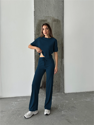 LACİVERT FİTİLLİ KISA KOLLU TAKIM RAHAT KALIP