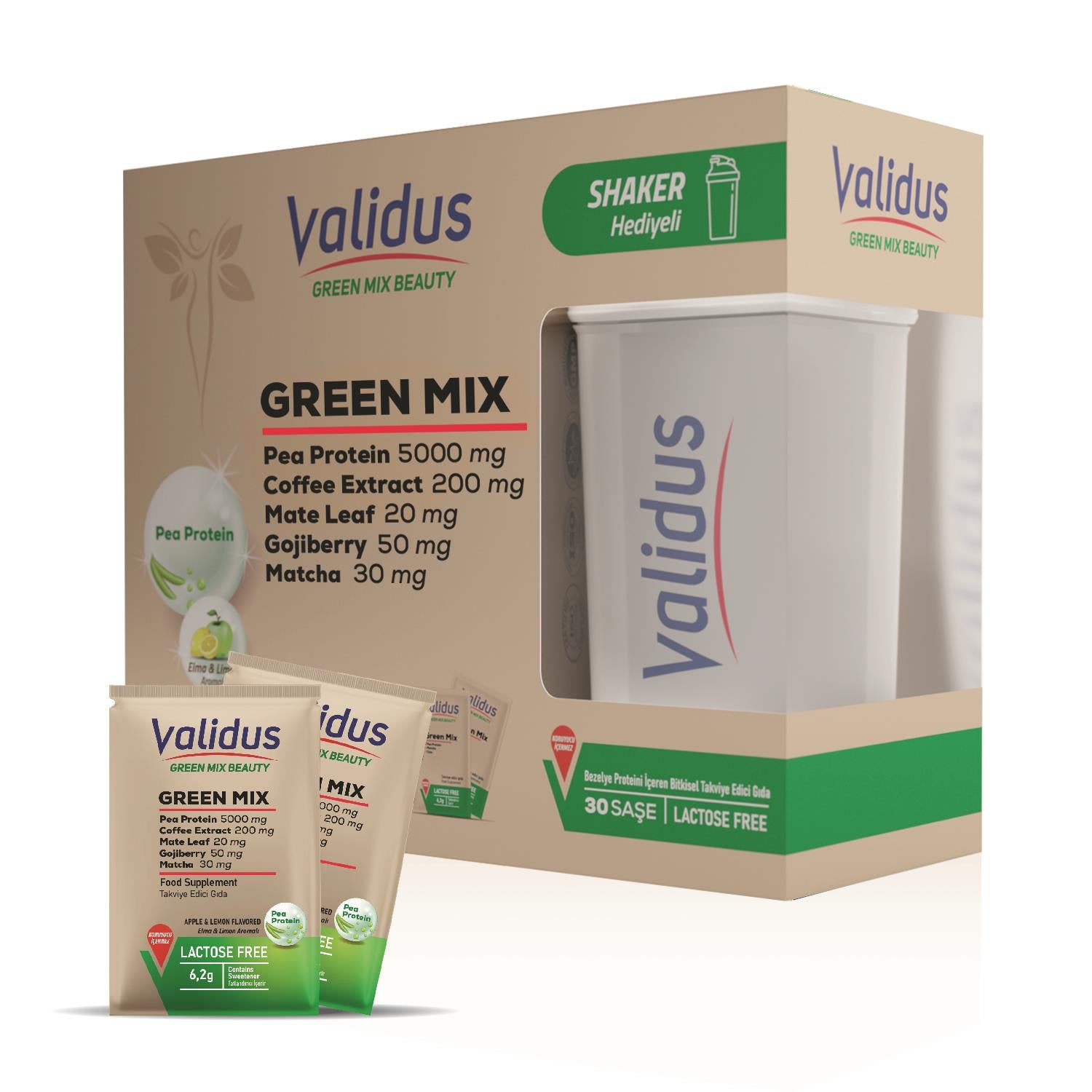 Green Mix Bitkisel Protein Şase - Shaker Hediyeli