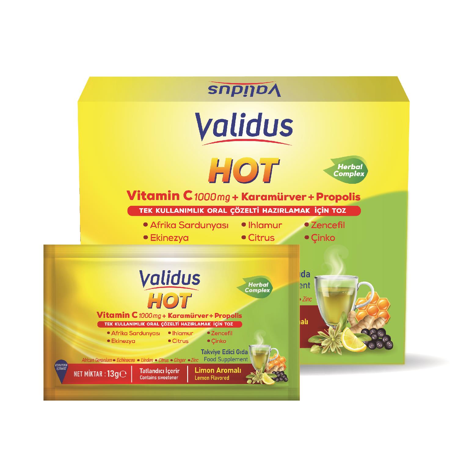 Hot Herbal Complex, Vitamin C 1000 Mg Karamürver 50 Mg Propolis 10 Mg 13gr 12 sachet