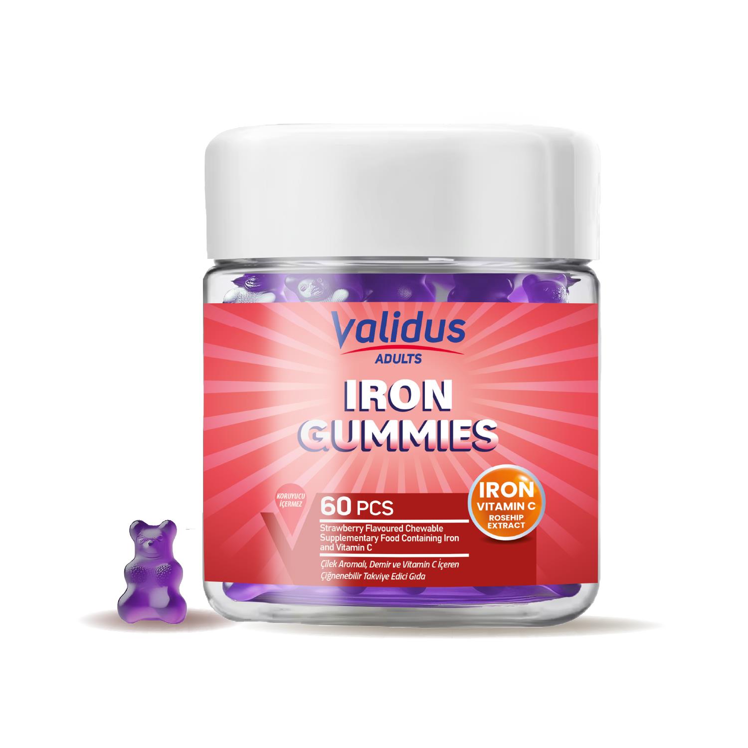 Validus Adults Iron+Vitamin C+ Rosehip Extract 60 Gummy