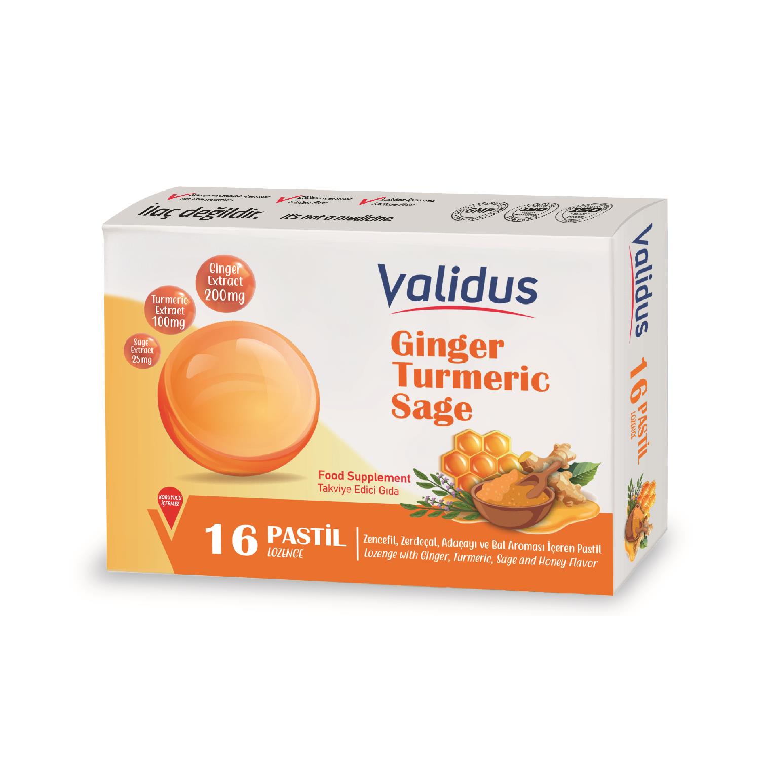 Validus Ginger +Turmeric+Sage+Honey 16 Pastille