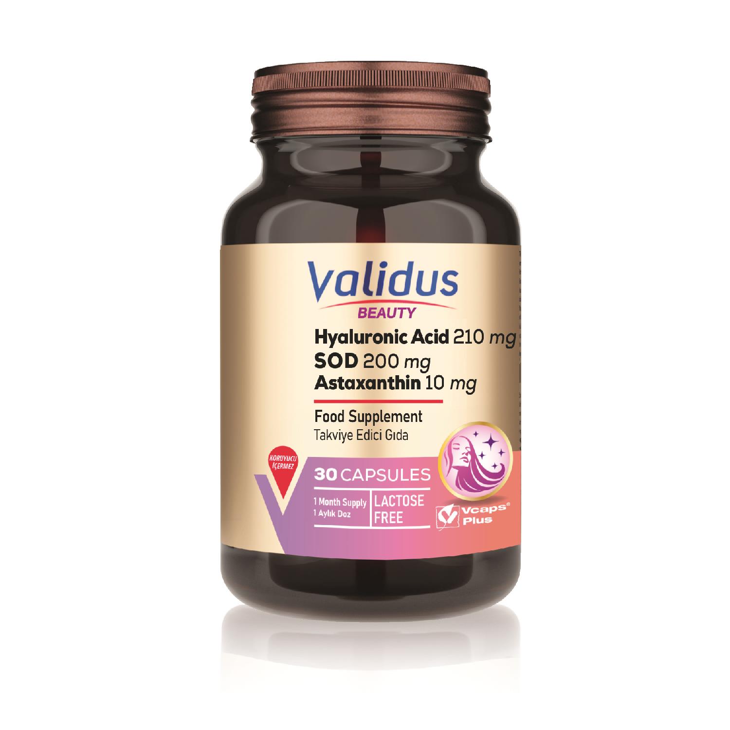Validus Hyaluronic Acid 210 mg + Astaxanthin 10 mg 30 Capsules