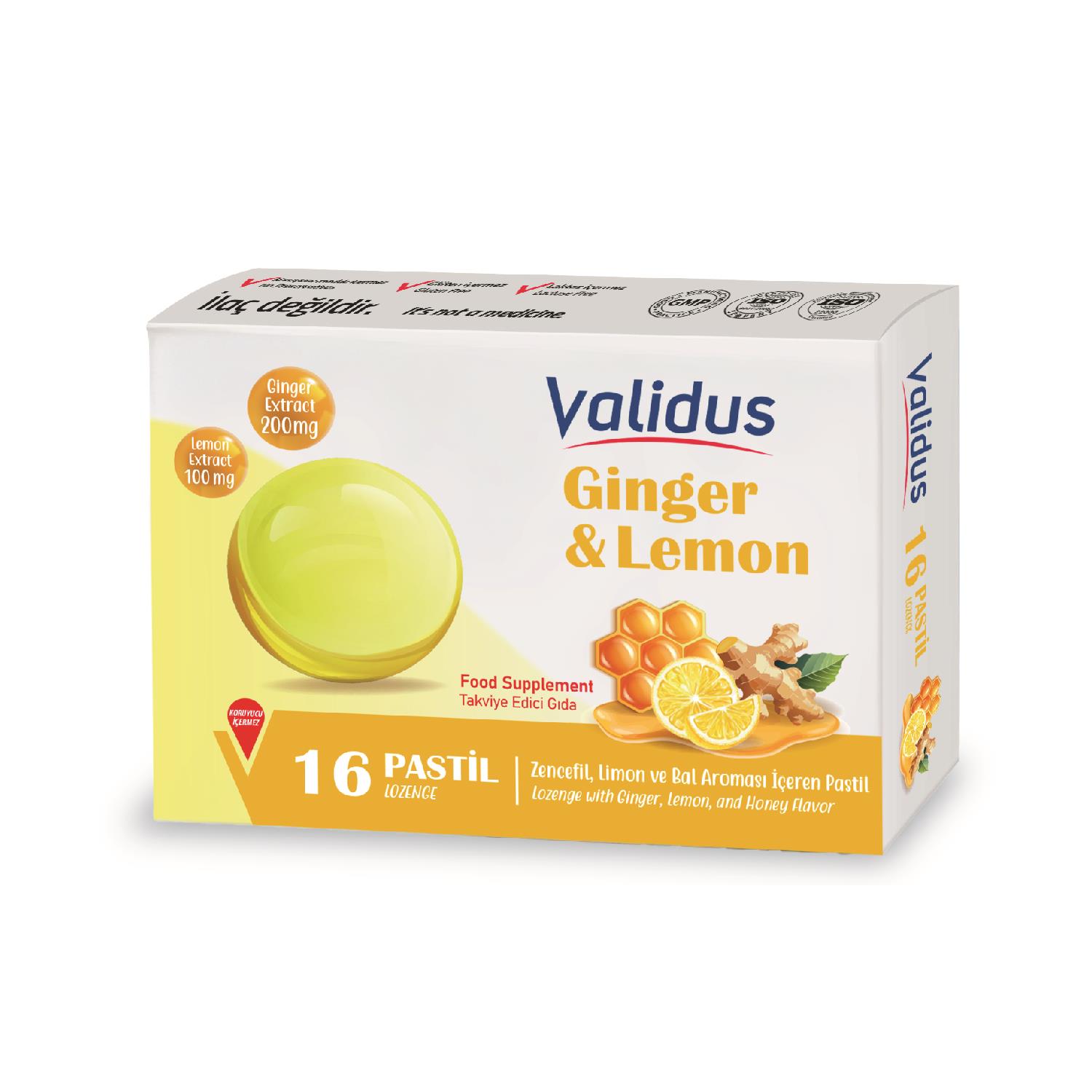 Validus Lemon + Ginger + Honey 16 Pastille