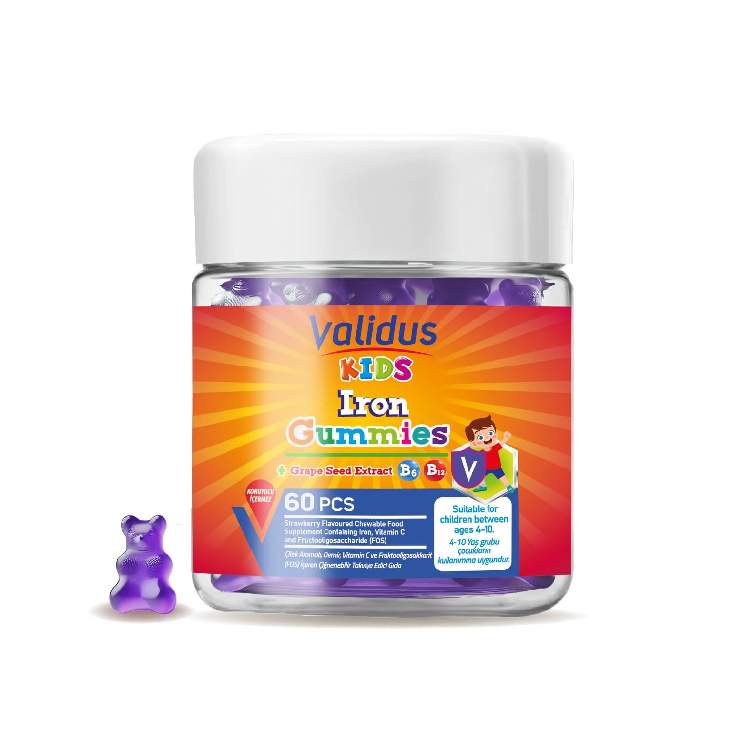 Validus Kids Iron+Vitamin C+ Vitamin B6-B12 + FOS 60 Gummy