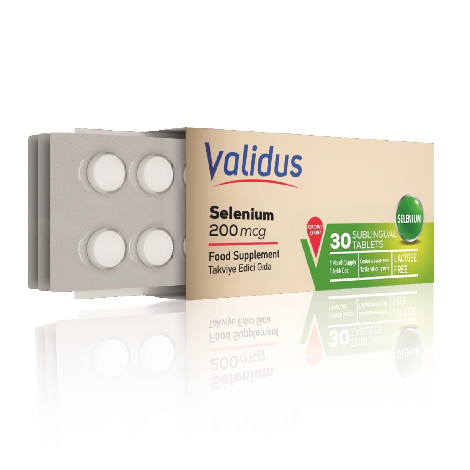 VALİDUS Selenyum İçeren Dilaltı Tablet Takviye Edici Gıda