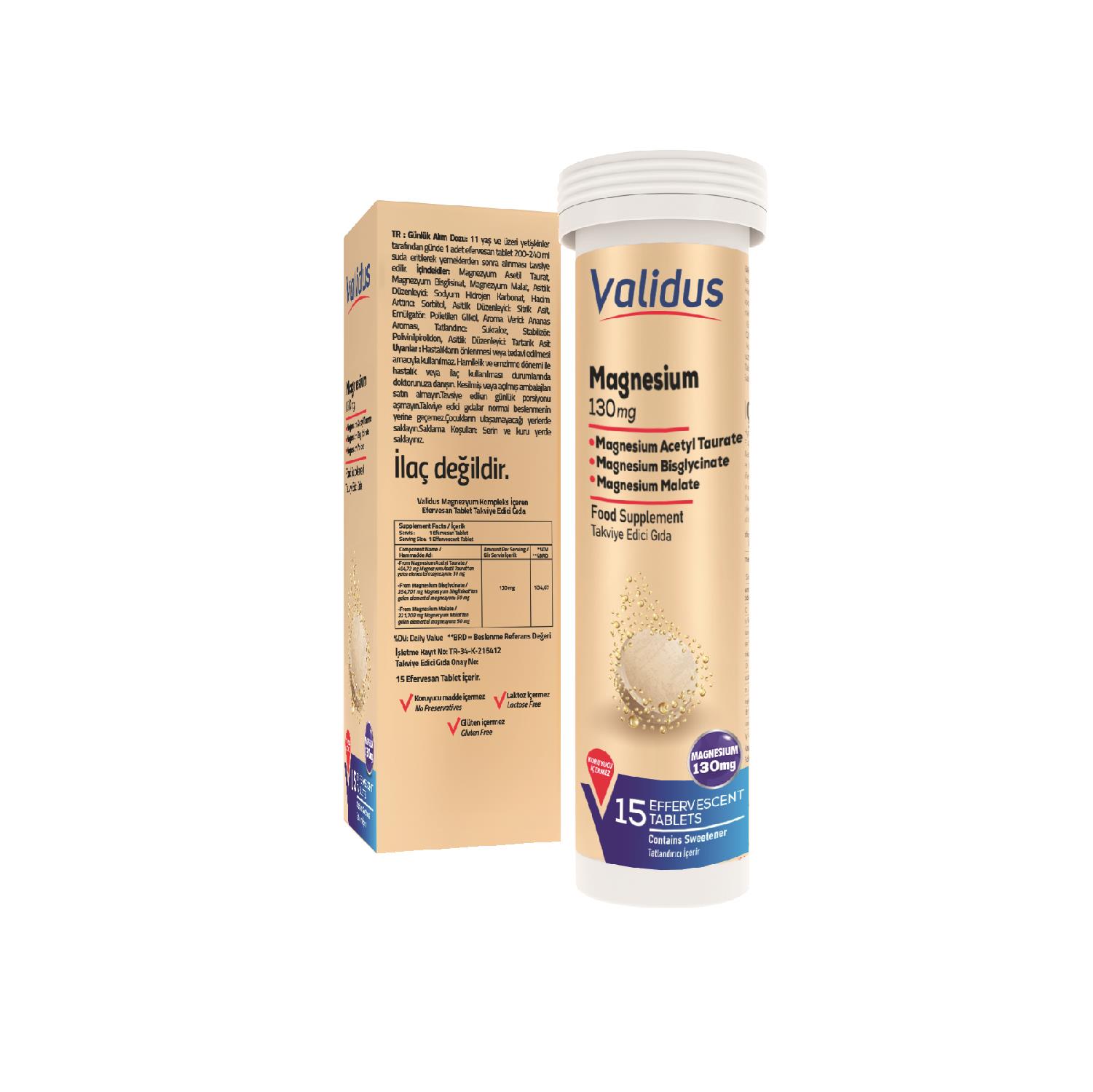 Validus Magnesium Complex Bisglycinate + Taurat + Malat 15 Effervescent Tablet