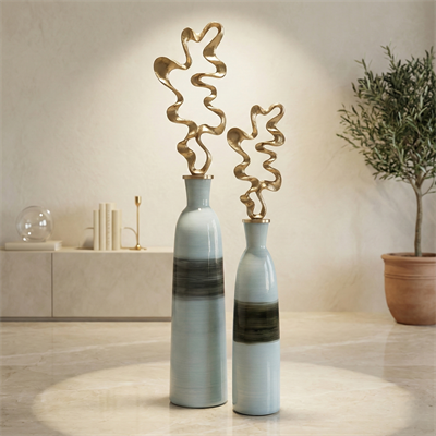 Beyaz 2li Dekoratif Yer Vazosu