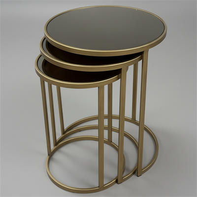 3lü Yuvarlak Cam Zigon Sehpa Seti