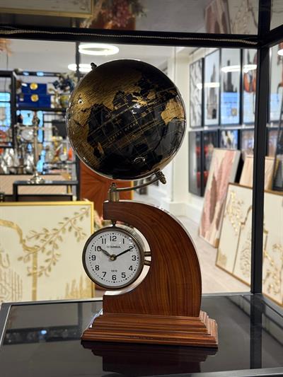 Ahşap Kaideli Dünya Küreli Saat