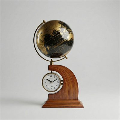 Ahşap Kaideli Dünya Küreli Saat