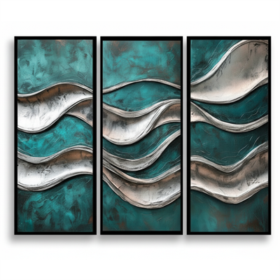 Metalik Dalgalar Üçlü Cam Tablo Seti