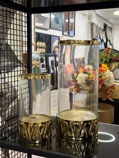 Altın Detaylı Silindir Cam Şamdan 