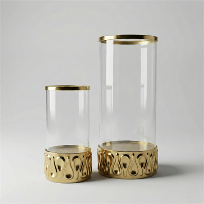 Altın Detaylı Silindir Cam Şamdan 