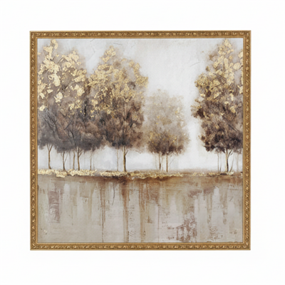 Kanvas Tablo Ağaçlar Altın Yansıma Efektli