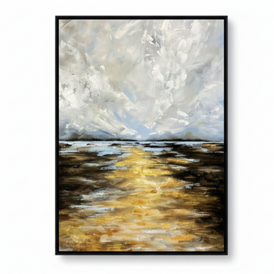 Soyut Deniz Manzarası Altın Yansımalı Tablo