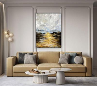 Soyut Deniz Manzarası Altın Yansımalı Tablo
