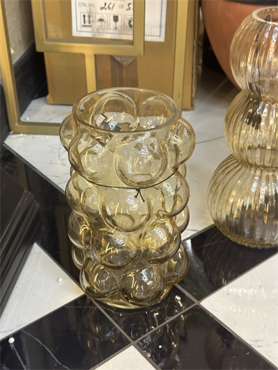 Amber Kabarcıklı Cam Vazo 