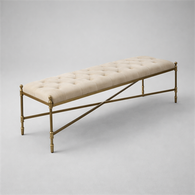 Bej Metal Kapitoneli Bench