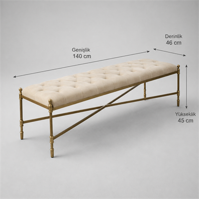 Bej Metal Kapitoneli Bench
