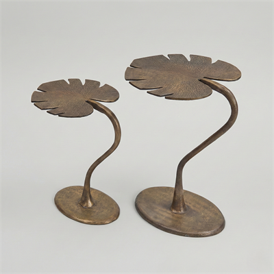 Bronz Metal Yaprak Zigon Sehpa