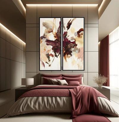 Art İkili Tablo Soyut Doku İşlemeli Bordo