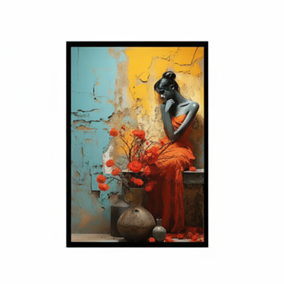 Sanatsal Kadın Figürü Cam Tablo, Canlı Renk