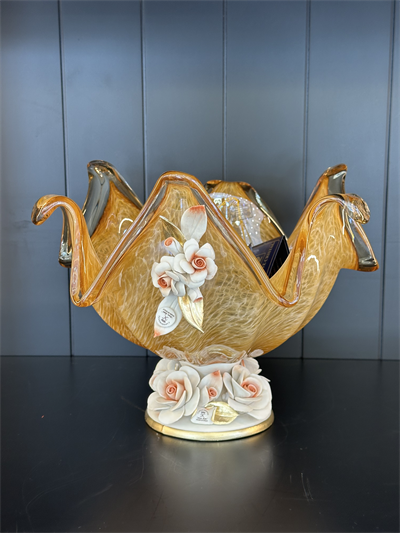 Capodimonte Çiçekli Cam Kase