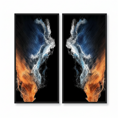 Soyut Ateş Buz Temalı Cam Tablo Seti
