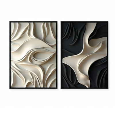 Decoart Soyut Dalgalı Tablo Seti Siyah Beyaz