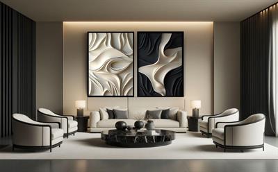 Decoart Soyut Dalgalı Tablo Seti Siyah Beyaz