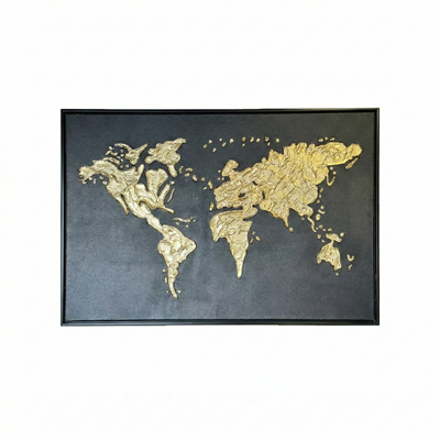 Dünya Haritası Yağlı Boya Dokulu Tablo