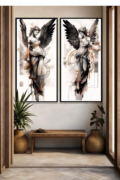Dekoratif Kanatlı Kadın Figürleri Cam Tablo Seti, Eskiz Tarzı